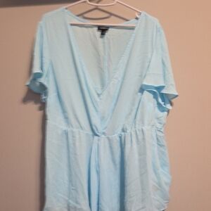 Torrid Light Blue V-Neck Blouse